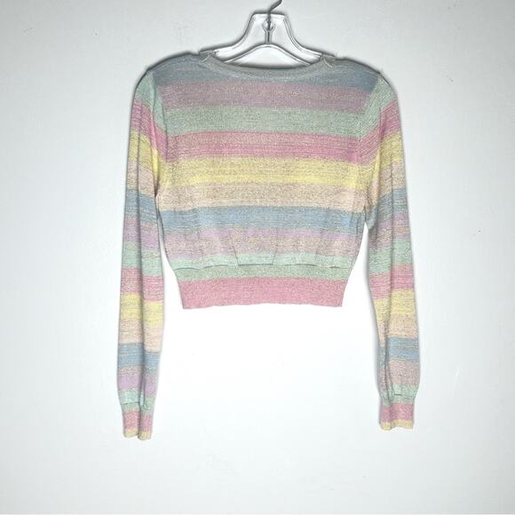 LoveShackFancy Asteria Stripe Crop Cardigan Sweater Pastel Striped Sz XS - Picture 5 of 10